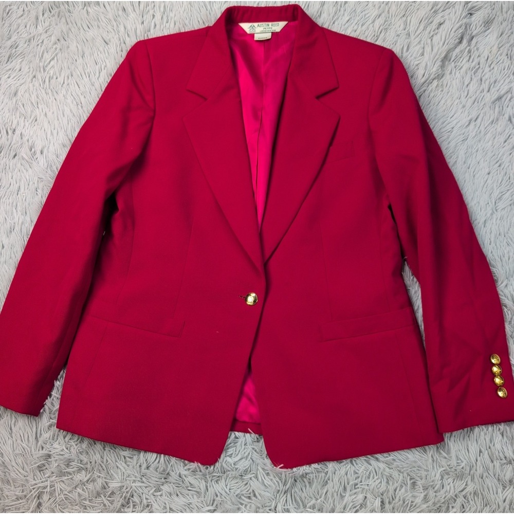 Vintage Austin Reed Petite Jacket Womens 8 Red Blazer Worsted Wool Button Up